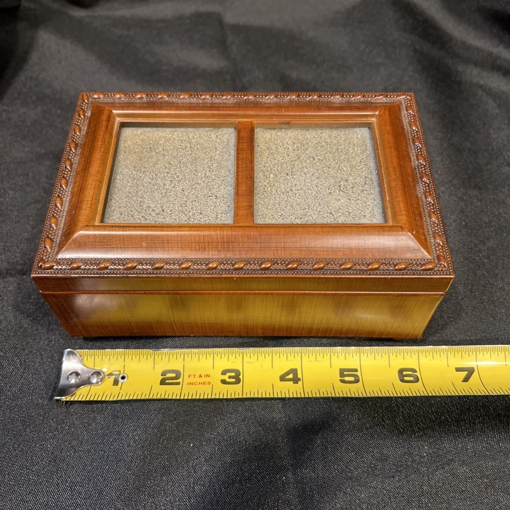 Wooden Music Musical Jewelry Box Glass Picture frame Hinged Lid Sankyo Movement - Picture 9 of 11